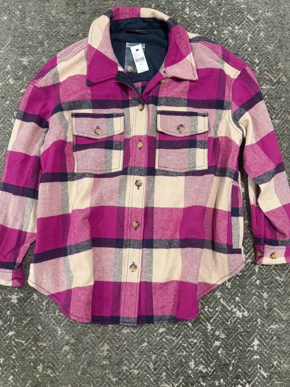 NWT Lane Bryant Button-Front Pink Plaid Shacket Shirt 14/16 100% Cotton